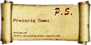 Preiszig Samu névjegykártya